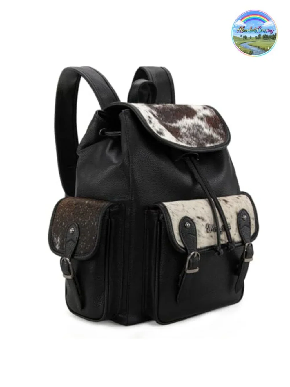 Western Tooled Floral Hair-on Cowhide Travel Backpack with Adjustable Straps